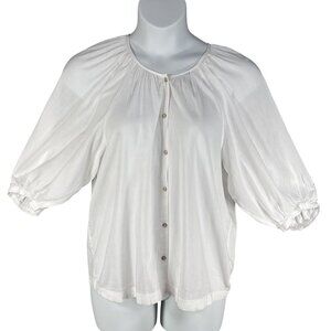 LC Lauren Conrad Women S White Button Front Blouse 3/4 Balloon Sleeves Lagenlook
